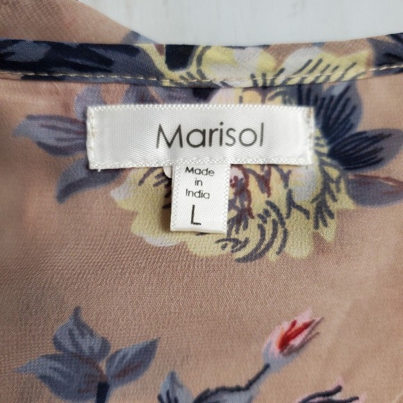 Marisol Womens Floral Blouse Size Large Tan Crochet Sleeve Sheer Lightweight - Picture 3 of 5